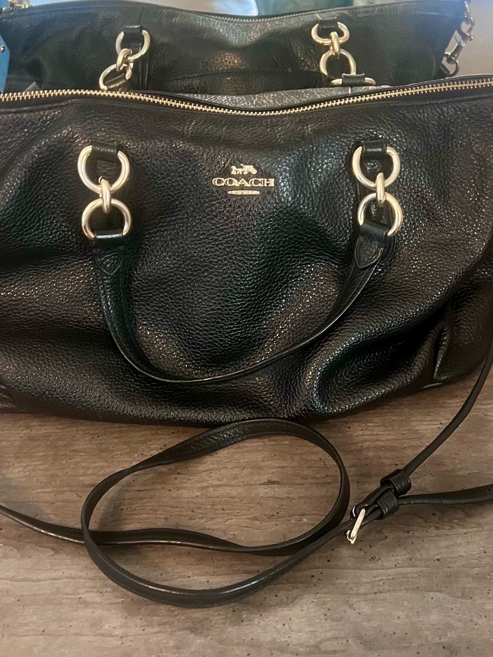 Coach F30565 Ally Satchel Black Pebbled Leather Gold Hardware Shoulder Crossbody